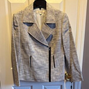 Tahari Women's Gray Textured Blazer with zipper details